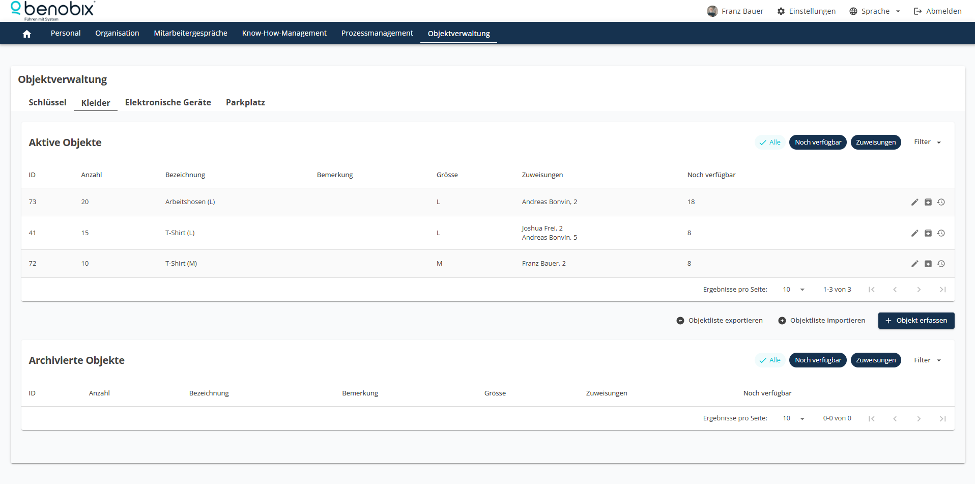 Objektverwaltung von benobix